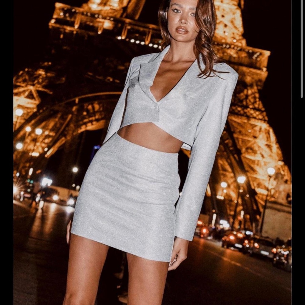 Meshki Shimmering Silver Skirt Set